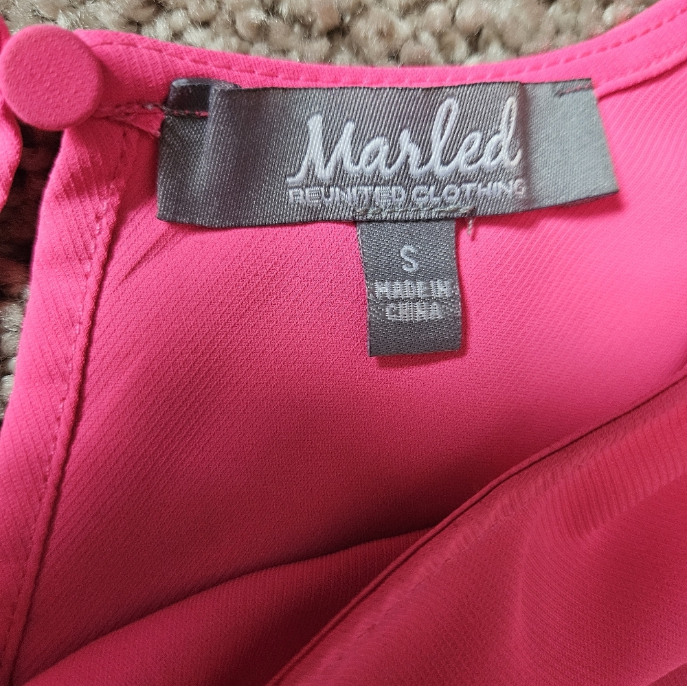 Marled neon pink small womens blouse dress long sleeve proffessional work attire - Picture 2 of 6